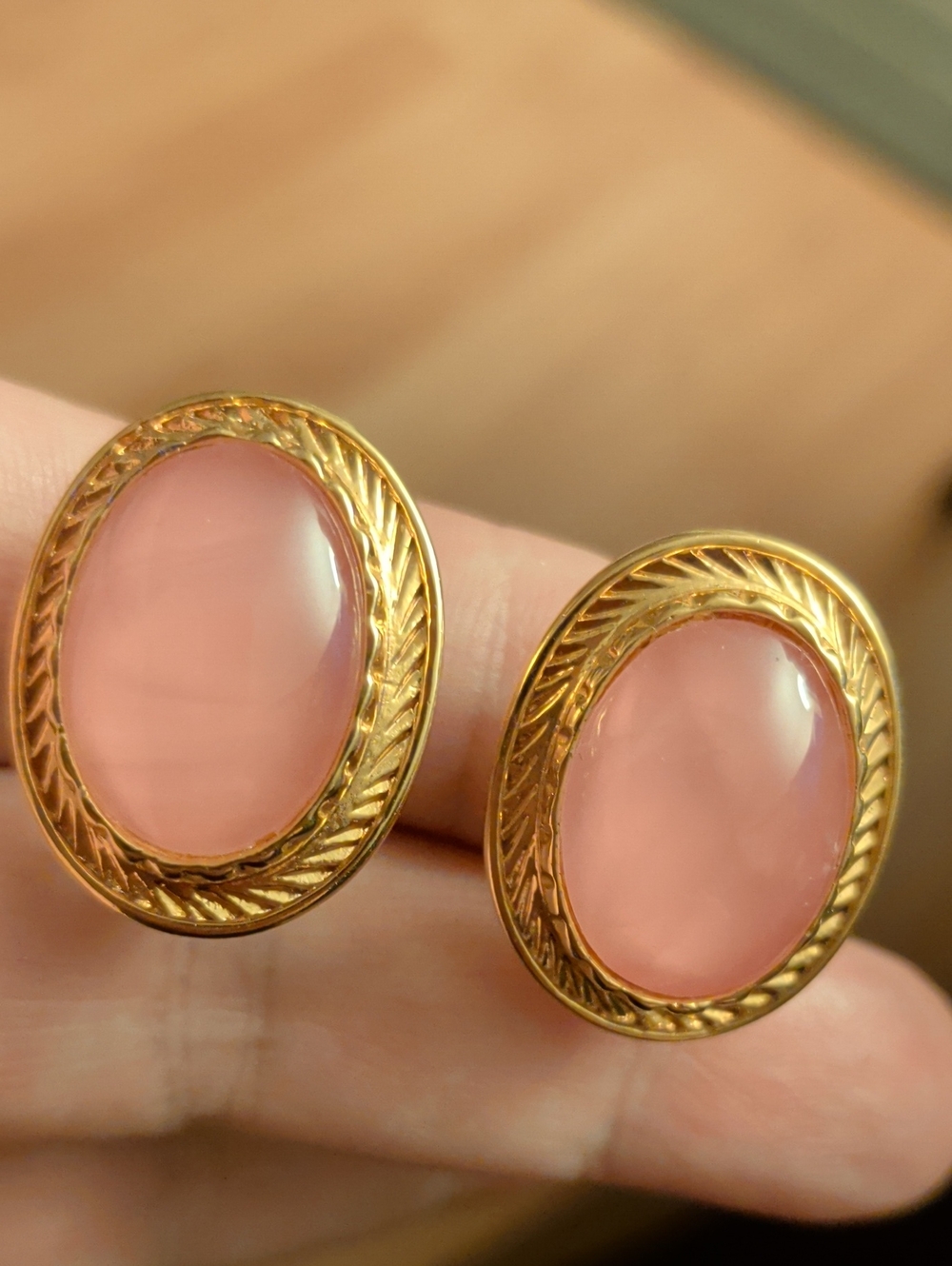 Butler Vintage Gold-Tone Rose Quartz Oval Cabochon Women's Earrings